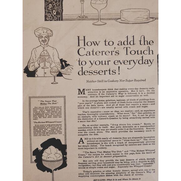 1918 Hip-O-Lite Marshmallow Creme Orig Vtg PRINT AD Add Caterers Touch Dessert - Picture 6 of 14